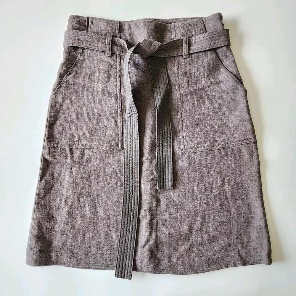 WILFRED ARITZIA Wool Blend Skirt Womens 0 Pockets Belt 27" Waist‎ Taupe Mushroom